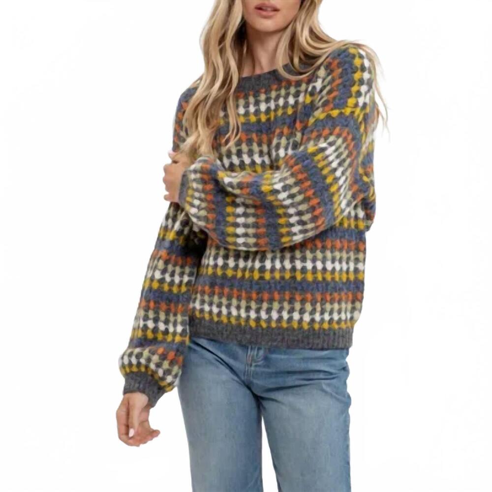 NEW BLU PEPPER classic crewneck sweater in charcoal multi